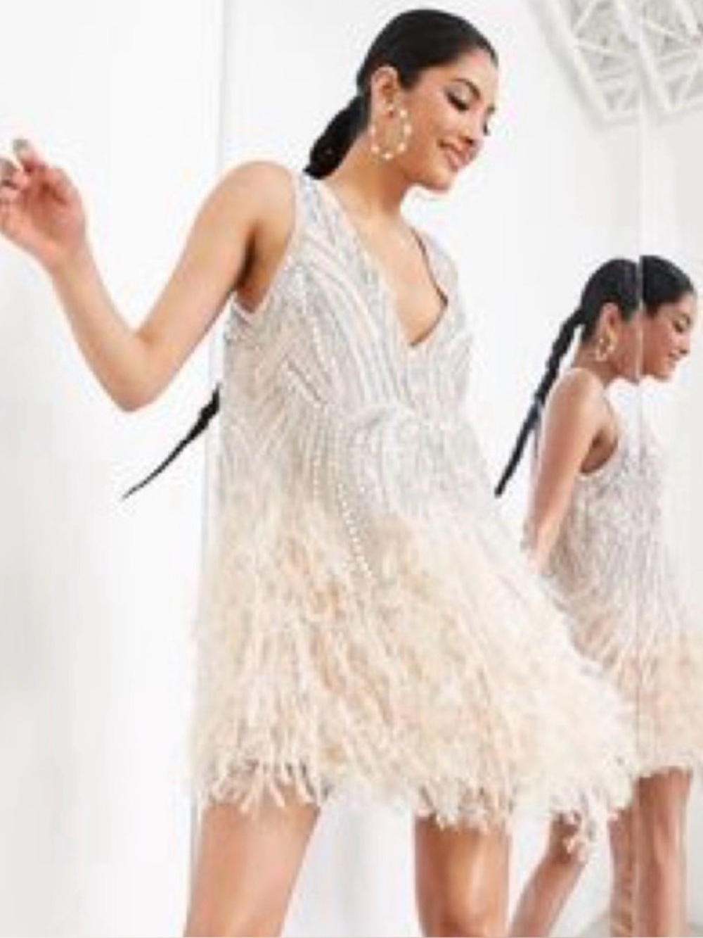 ASOS design, edition, embellished, faux, feather, trim, mini dress in light pink